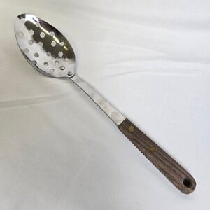 Robinson Knife Co. 12" Stainless Slotted Serving Spoon Wood Handle Vintage USA